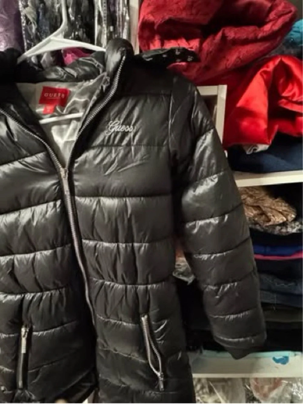 Guess GIRLS Black Quilted Puffer Jacket with Hood size 10